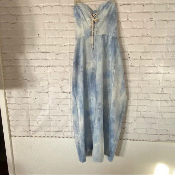 Petersyn Bruna Jumpsuit lace-up front strapless Grotto color Size Large